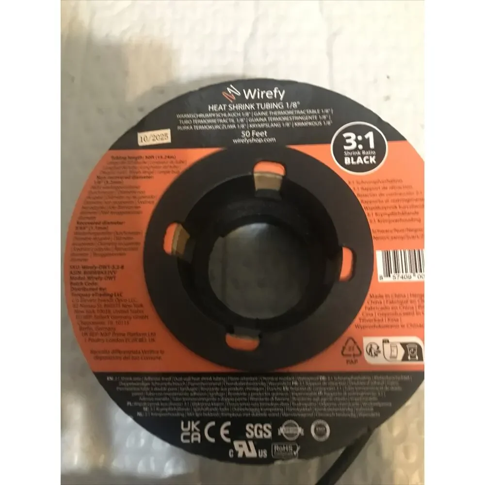 Wirefy 1/8 Heat Shrink Tubing 3:1 Adhesive Lined Black 50 Feet